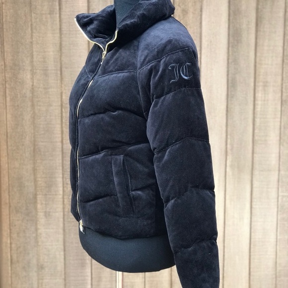 Juicy Couture NWT Black Velvet Puffer Jacket Quilted Down Coat XS - Picture 3 of 8